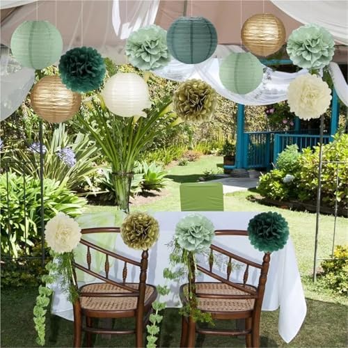 2/5sets Sage Green Tissue Paper Pom Poms Red Christmas Flowers Birthday Baby Shower Wild Safari Jungle Botanical Greenery(1,5sets) - Image 6
