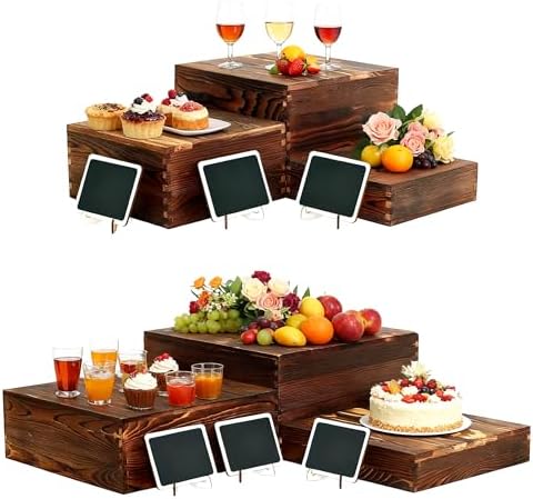 6 Pack Buffet Risers and Stands, Dessert Table Display Set with Mini Signs by BOYMCOWBOYHOMEDECOR