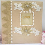 higher volume capacity XL magnetic page wedding album. 80 pages, 4x6, 5x7, 8x10, 8x12 photos, gift box. Fabric pearls gold lace flowers wedding album, personalizable by Towdah+Perez