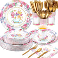 Ziliny 350 Pcs Tea Party Supplies Serves 50 Disposable Paper Plates Napkins Cups Plastic Cutlery Dinnerware Set for Wedding Birthday Baby Shower Tea Party Decoration by Ziliny