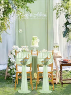 QueenDream Sage Green Chair Sashes: 16 Packs Wedding Aisle Decorations 8ft Long Draping Fabric Sheer Church Chair Cover Bulk for Party Banquet - Image 2