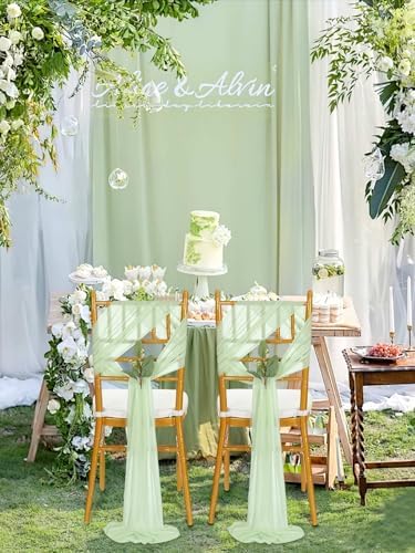QueenDream Wedding Chair Sashes Aisle Decorations: 24 Pack Sage Green Chair Cover 8FT Long Tulle Draping Fabric Reception Church - Image 2