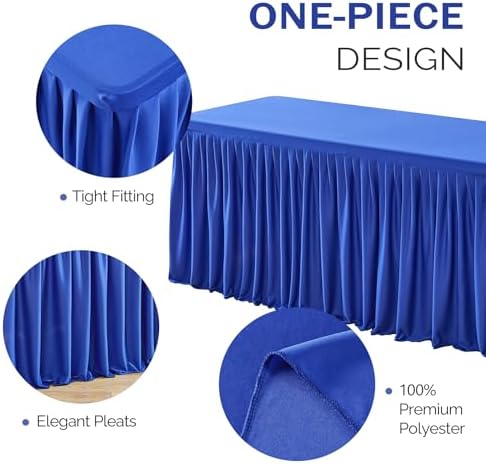 Royal Blue Polyester Table Clothes for 8 Foot Rectangle Tables, Wrinkle Free Fitted Table Cover 8ft Stretch Tablecloths with Skirt for Parties Weddings Birthday Banquet Baby Shower - Image 2