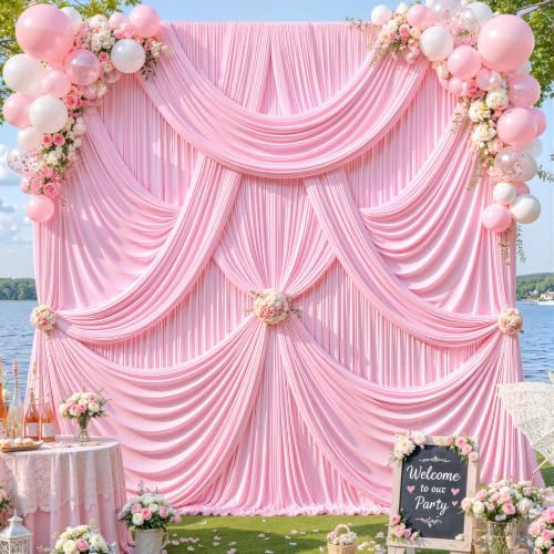 40ft x 10ft Pink Backdrop Curtains, 8 Panels Baby Pink Drapes for Backdrop by LittleFunny