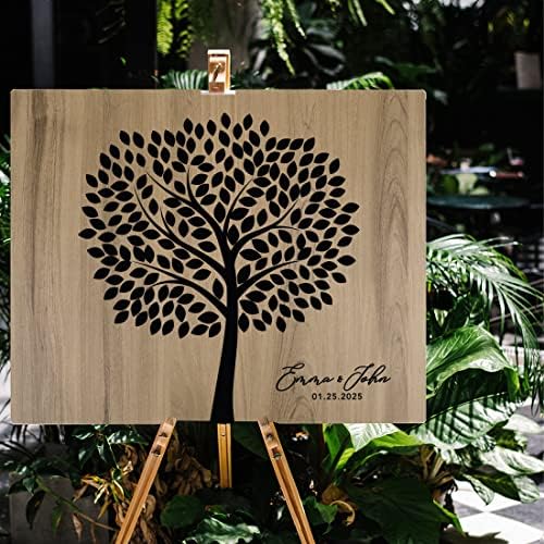 Andaz Press Large Wooden Welcome Sign for Wedding, Rustic Welcome Sign 16" x 20" Custom Names & Date Tree Leaves Thumbprint Wedding Signage English Oak MDF Wood Finish Reception Indoor Outdoor Signs - Image 4