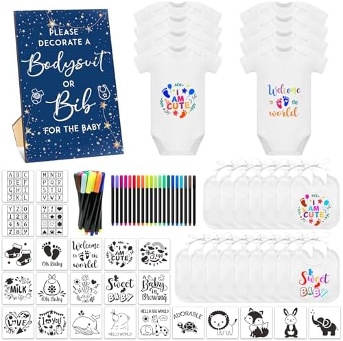 69 Pcs Baby Bib Bodysuit Baby Shower Set Baby Shower Game Sign Baby Feeder Bib Newborn Bodysuit Fabric Marker by SytuHete