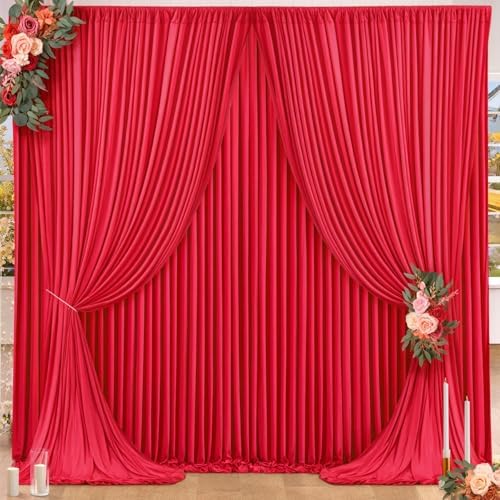 16x10FT Red Backdrop Curtains for Wedding Parties, Wrinkle Free Polyester Photography Backdrop Drapes for Wedding Baby Shower Birthday Parties Stage Background Stand Decorations 4x10ft,4 Panels by Partisky