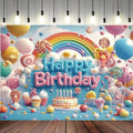 Happy Birthday Rainbow Candy Lollipop Balloons Cartoon Dreamy Background One 1st Birthday Backdrop with Colorful Balloons Lollipops and Cake for Kids Baby Showers and More Party Backdrop(C, 9x6feet) by XUNJIN+NO.1