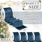 Preboun 4 Rolls Christmas Velvet Ribbon 24 Yards,Teal,2 Inch - Image 3
