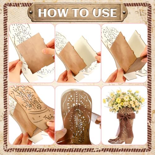 Cinnvoice 6 Pcs Brown Western Cowboy Boot Centerpieces with Riibon - Image 4