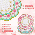 FillTouch 200 Sets Floral Paper Tea Cups and Saucers Disposable Paper Tea Party Supplies 9 oz Cups with Handle and Saucer for Birthday Wedding Party Decorations (Classic Style) - Image 6