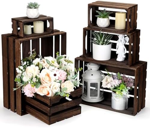 CroBlissful 6 Pcs Decorative Wood Crate Storage Display, Vintage Dark Brown by CroBlissful