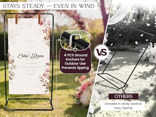 OLEEK Adjustable wedding welcome sign stand - Customizable design bundle for linen sign stand - wedding sign holder - welcome wedding sign - wedding signage with 6 Leather Hanging straps - Image 6