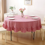 Table Cloth, Red White Gingham, Round Dia.60” by KMASANIJI