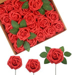 Artificial Flowers Realistic Red Roses, 100pcs Real Looking Fake Roses with Stem for DIY Wedding Bouquets Centerpieces Bridal Shower Party Home Romantic Decorations (Red) by BringmoreJoyinyourlife