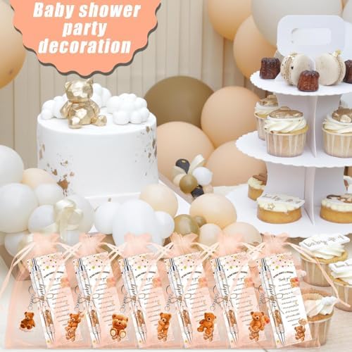 145 Pieces Baby Shower Favors for Guest Brown Teddy Bear Ballpoint Pens and Keychains Gifts Bulk Retractable Baby Shower Pens Gender Reveal Greeting Cards Souvenirs Prizes Party Favors - Image 5