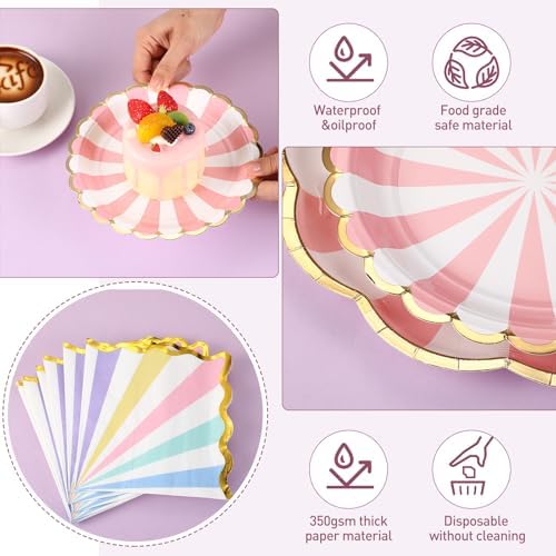 144 Pcs 48 Guests Pastel Striped Party Plates and Napkin Scalloped - Image 4