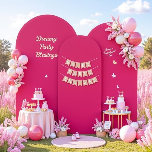 Hot Pink Arch Backdrop Cover 7.2ft 6.6ft 6ft Arch Cover Set of 3 Arch Covers Stretchy Backdrop for Wedding Party Baby Shower Birthday Photography Spandex Arch Stand Covers Backdrop Curtains Decor - Image 4