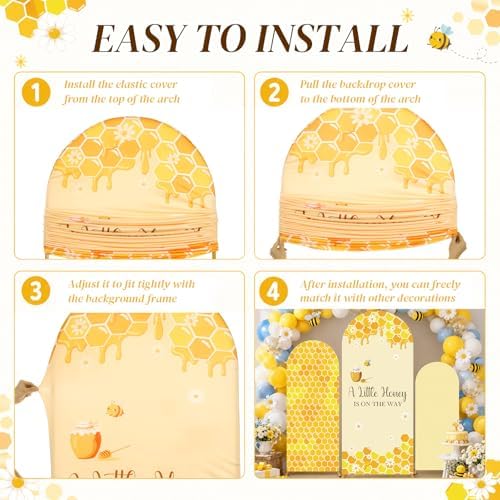 3PCS Baby Shower Arch Backdrop Covers A Little Honey is on the Way Happy Bee Days Decoration Honey Bees Baby Shower Decor for Gender Reveal Party Photo Background Supplies 4ft 5ft 6ft - Image 4