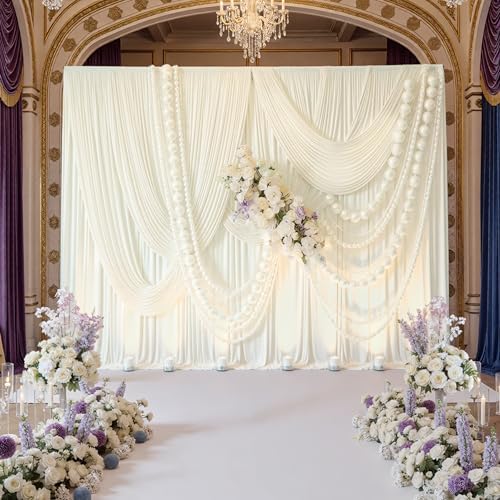 40ft x 10ft Wrinkle Free Ivory Backdrop Curtains for Parties, 8 Panels 5x10ft Polyester Ivory Backdrop Drapes for Wedding Birthday Photography Background Decoration - Image 3