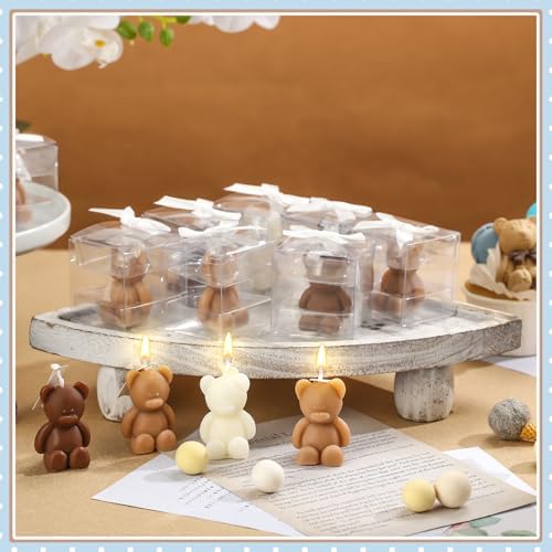 Hoolerry 30 Pcs Mini Bear Candle Baby Shower Party Favor Gift, White, Brown - Image 4