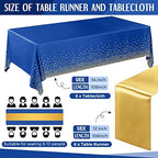 Tudomro 16 Pack Dark Blue and Gold Plastic Tablecloths Satin Runner Set - Image 2