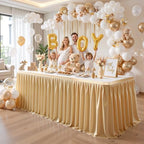 PARTISKY Champagne Polyester Table Skirt for Rectangle Tables 17ft, Wrinkle Resistant Pleated Ruffle Table Cloth for Banquet Wedding Display Dining Table - Image 2