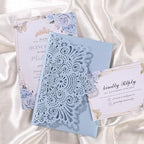 50PCS Tri-Fold Haze Blue Wedding Invitations with Envelopes and RSVP Cards - Image 7