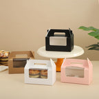 100Pcs 16.5×9.5×9cm/6.49×3.74×3.54 inch Kraft Paper Cupcake Packing Box Christmas Gift Box with Clear Window 2 Cavity Muffin Cupcake Wedding Party Birthday Favors (100Pcs Pink) - Image 3