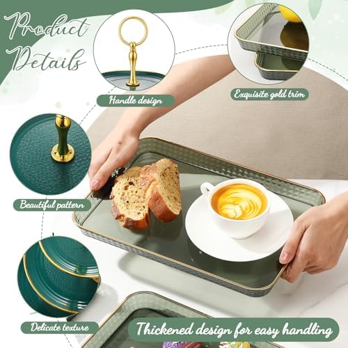 6 Pcs 3 Tier Green Cupcake Stand Tiered Serving Tray with Gold Rim Rectangle Serving Trays Round Plastic Dessert Display Stand Cup for Holiday Wedding Birthday Tea Party Decor - Image 3