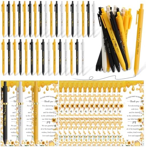 Engrowtic 80 Set Bee Baby Shower Gifts Pens for Guest Bee Themed Baby Shower Party Favors Ballpoint Pens with Thank You Cards Cute Gender Reveal Game Prizes Birthday Return Gifts Souvenirs Supplies by Engrowtic