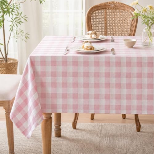 Gingham Tablecloth Rectangle Table, Cotton Linen Fabric Picnic Checkered Table Cloth Farmhouse Washable Wrinkle Free Buffalo Plaid Table Cover for Outdoor Birthday Party, Pink, 60x90 by FiokleCozyHome
