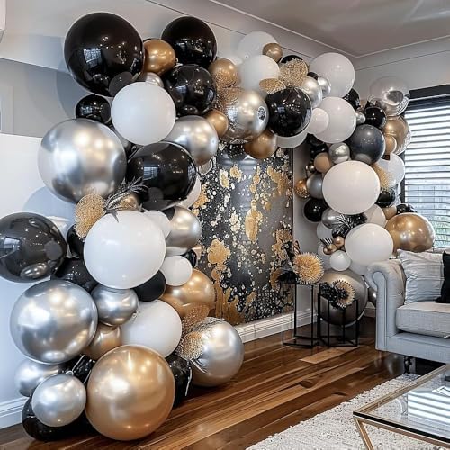 Black Green White Balloon Garland Double Stuffed Latex Emerald Green Sand White Cream Grey Pearl Balloon Arch Different Sizes for Wedding Graduation Baby Shower Wild One Birthday Jungle Party Decor - Image 6