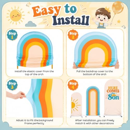 Tingjoo 3 Pcs Here Comes The Son Baby Shower, Arch Backdrop Covers, 4&5&6ft - Image 4