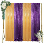 ShinyBeauty Sequin Backdrop Curtains 4 Panels 8ft Gold Purple - Image 5