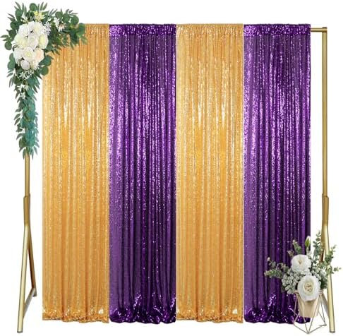ShinyBeauty Sequin Backdrop Curtains 4 Panels 8ft Gold Purple - Image 5