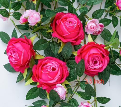 2 PCS 12FT Bendable Flower Garland, Fake Rose Vine for Home Decor,Fuchsia - Image 2