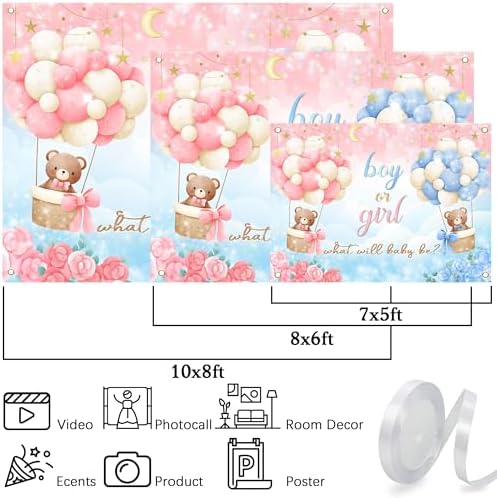 12x10 FT Gender Reveal Backdrop Blue Pink Bear Boy or Girl Background Sign Decorations Banner New Born Baby Shower Baptism Kids Birthday Party Photo Shoot Supplies Polyester - Image 7