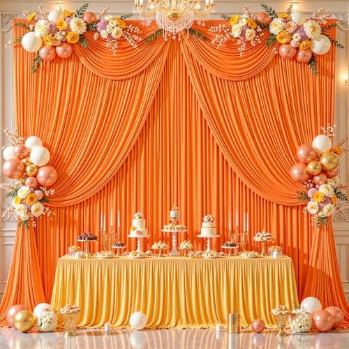 24ftx10ft Wrinkle Free Orange Backdrop Curtain - 10 Feet Photography Backdrop Drapes, Silky Polyester Back Drop Cloth for Wedding Baby Shower Balloon Arch Background - Image 4