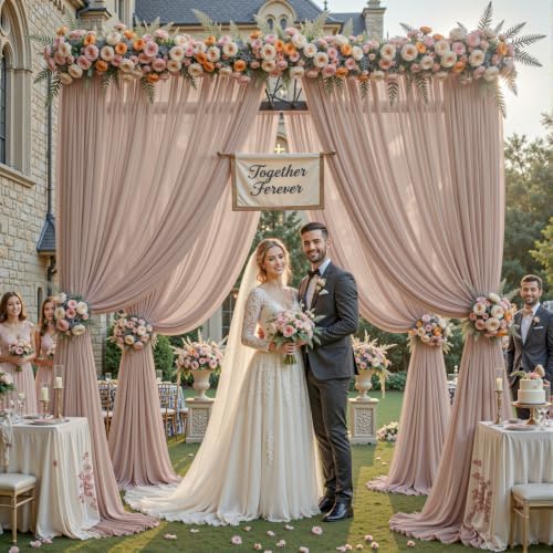 20ft×10ft Wrinkle Free Taupe Backdrop Curtain Drapes, 4 Panels 5ftx10ft Sheer Tulle Chiffon Backdrop Panels Curtains for Wedding Baby Shower Birthday Party Stage Photo Home Decorations - Image 3