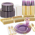 Nervure 350Pcs Purple Plastic Plates, Plastic Dinnerware Set for 50 Guests by Nervure