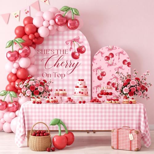 Mindsoft 2 Pcs Cherry on Top Arch Backdrop Cover, Pink - Image 5