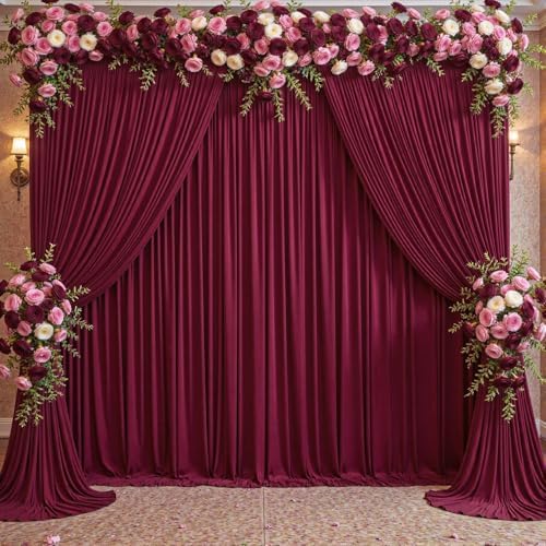 40ft x 10ft Wrinkle Free Burgundy Wedding Backdrop Curtains for Party Bridal Shower Reception Decorations Burgundy Fabric Curtain Backdrops Drapes for Photography Baby Shower Birthday Background - Image 3