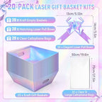 AFOROEOA 20 Pack Iridescent Gift Baskets Empty, 10x8 Thick Paper Basket with 20 Clear Bags and 20 Pull Bows, Holographic Gift Baskets for Bridal Birthday Party Bulk Wrapping - Image 2