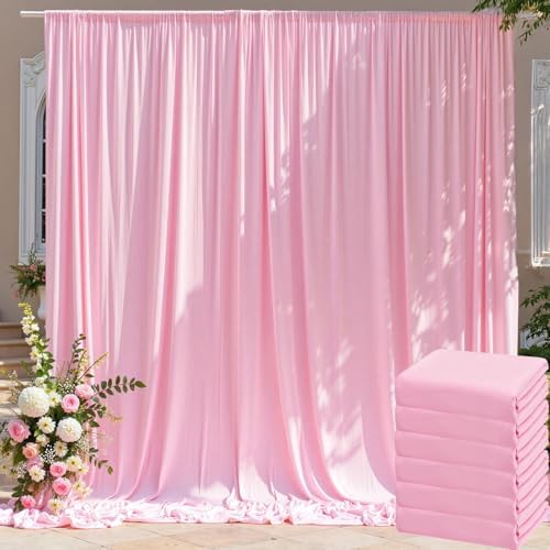 30ft x 10ft Wrinkle Free Pink Backdrop Curtain for Parties, 6 Panels 5×10ft Silky Polyester Light Pink Photo Backdrop Drapes Back Drop Cloth for Girl Party Birthday Gender Reveal Wedding Photography by ENJOYYOURPARTY