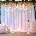 10×12ft White Tulle Backdrop Curtain with Lights String for Parites Sheer Fabric Backdrop Curtains White Curtain Backdrop for Wedding Baby Shower Birthday Party Bridal Shower Photo Shoot Background - Image 4