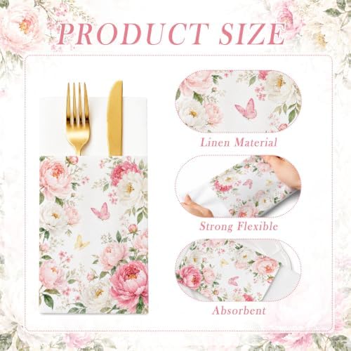 Peony Linen Feel Pocket Napkins for Wedding Party Women Birthday Decor - Image 7