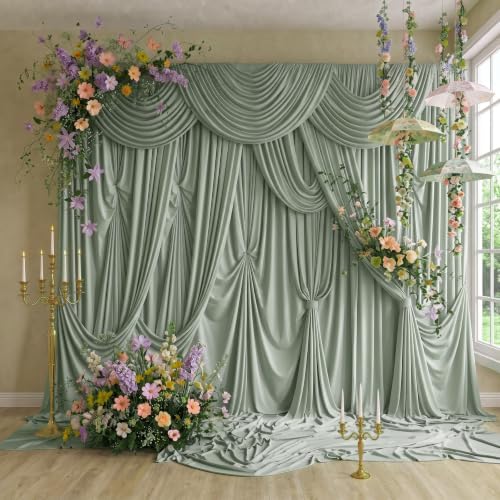 10ftx10ft Dusty Sage Backdrop Curtain for Wedding Parties, Wrinkle Free Silky Polyester 2 Panels 5x10ft Draping Fabric Photo Back Drop Cloth Drapery for Birthday Photography Background Photoshoot - Image 3