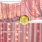 10ft x 10ft Dusty Rose Chiffon Backdrop Curtain with Lights String for Parties,2 Panels Sheer Tulle Curtain Wedding Photo Backdrop with Lights for Baby Shower Birthday Party Ceremony Home Decorations - Image 6