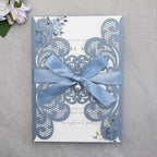 20Pcs Personalized Wedding Invitation, Customized Dusty Blue Laser Cut Invitation Cards With Envelopes Rhinestone Pearls and Ribbons For Wedding XV Anos Quinceanera Invitation - Image 2
